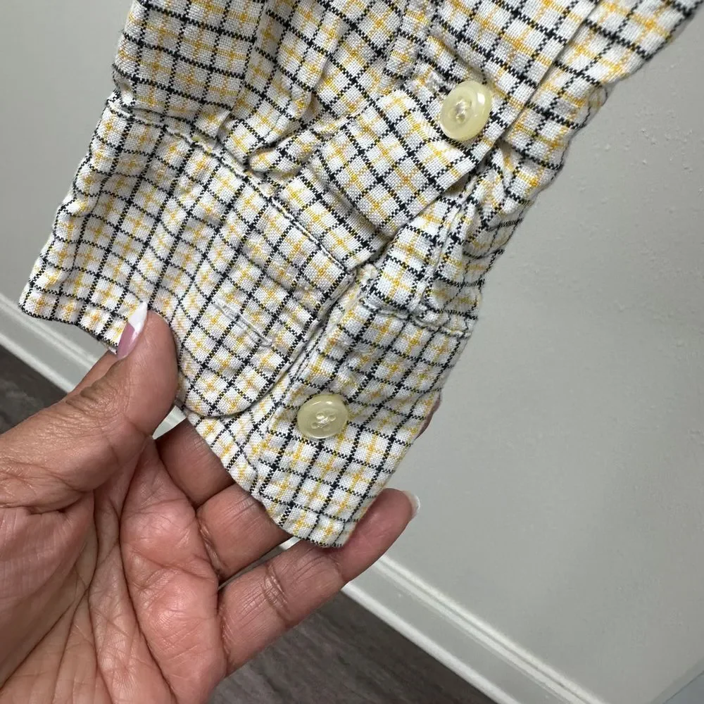 Ralph Lauren Light Brown Blue Checkered Button Down Long Sleeve Shirt Size Small
